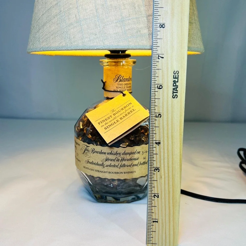 Blanton's Bourbon Bottle Lamp Upcycled Whiskey Bar Decor with Linen Shade
